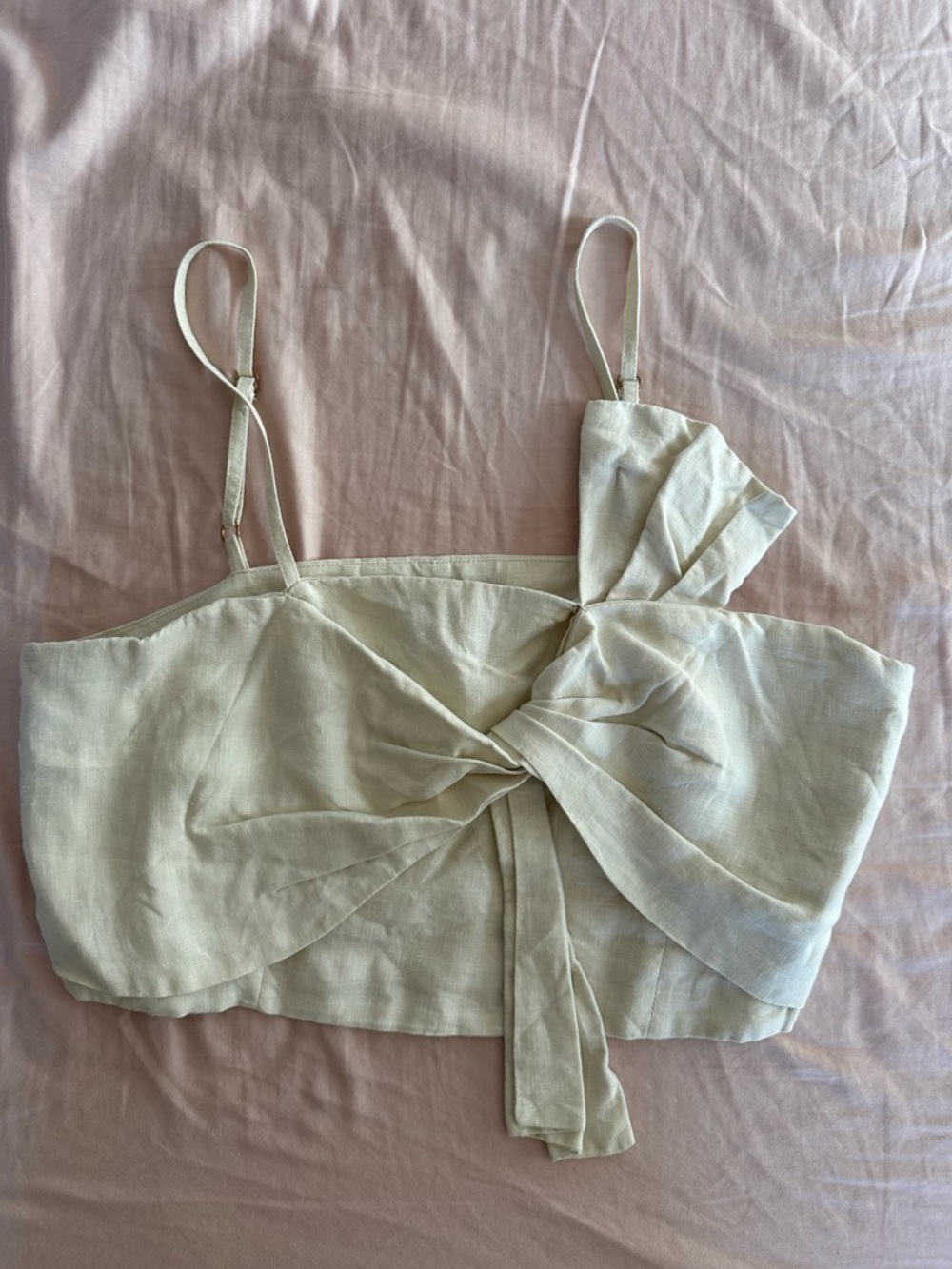 House of Harlow 1960 Linen Cream Knot-Front Crop Top